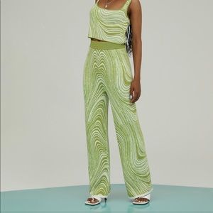 Sage green swirl knit trousers